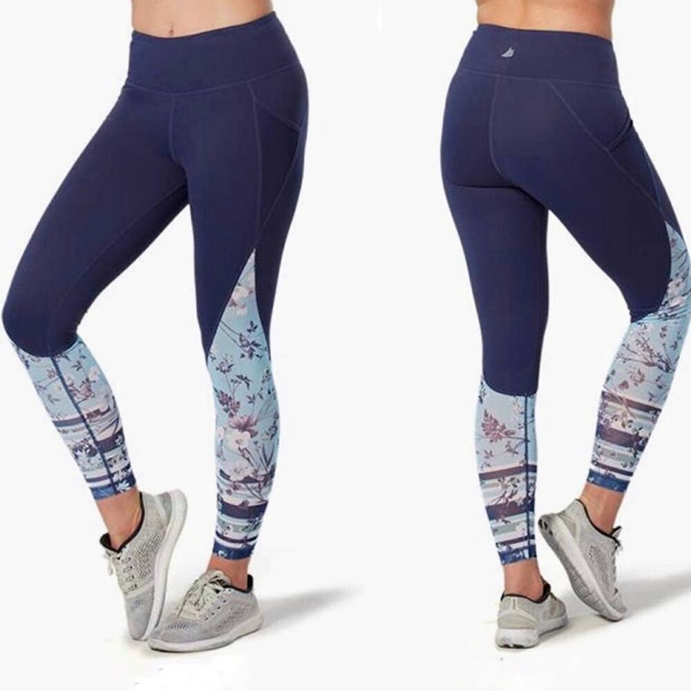 Free2B leggings blue with mesh floral pattern
